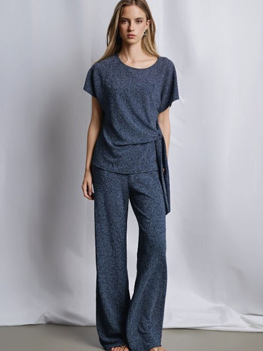 Дамско Текстил Панталон с Ластик Dark Blue