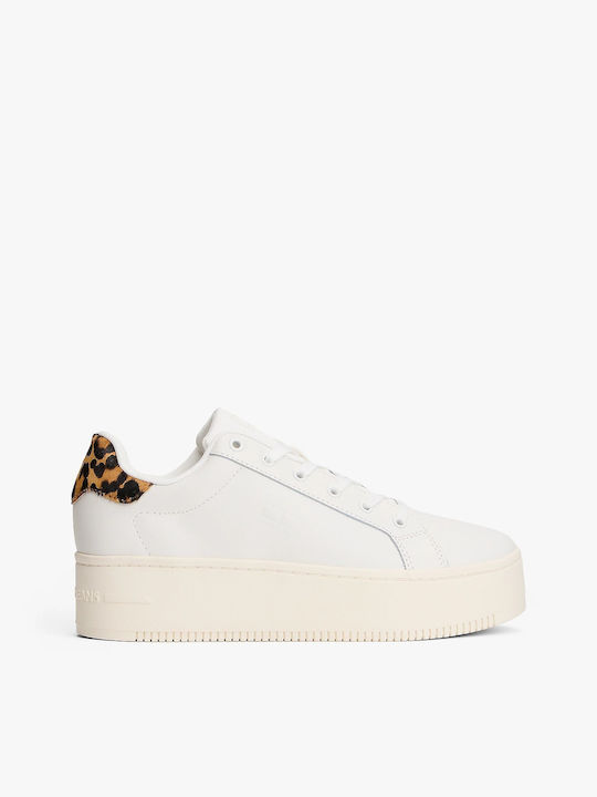 Tommy Hilfiger Flatforms Sneakers Εκρού Λεοπαρ
