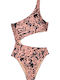 One-Piece Swimsuit with Cutouts Beige Animal Print