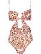 Strapless Swimsuit with Openings Animal Print Brown