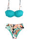 Set Bikini High Waist Floral Turquoise