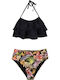 Set Bikini Ψηλόμεσο Floral Μαυρο