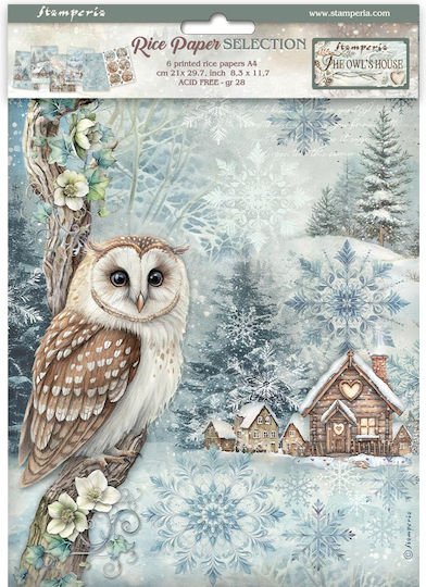 Комплект от 6 Оризова хартия Декупаж Stamperia 21x29см A4 Owl's House