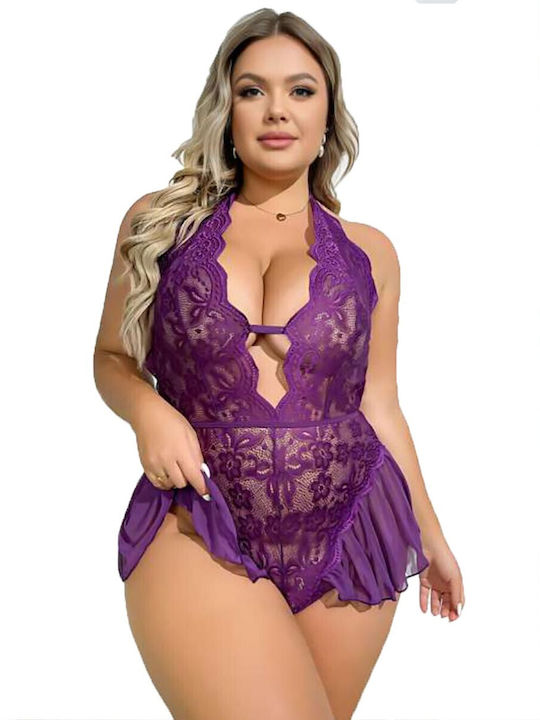 Damen-Bodysuit Big Size Lila mit Spitze 10001-1