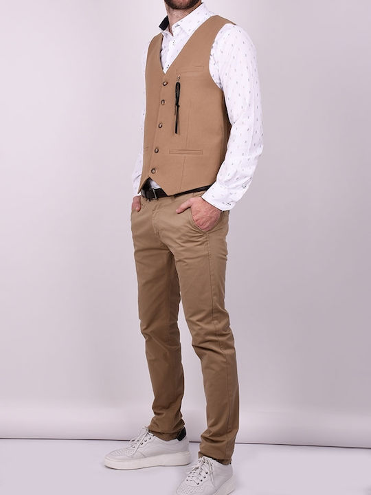 Zen And Zen Men's Vest Slim Fit Beige Camel
