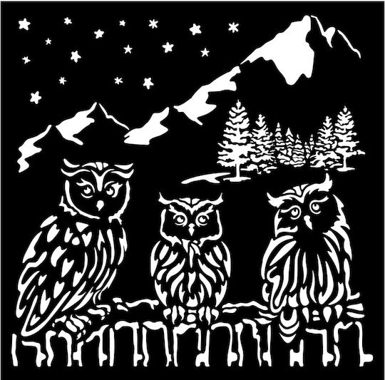 Thick Stencil Stamperia 18x18cm Owl's House Κουκουβάγιες