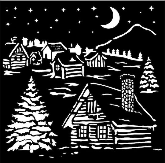 Thick Stencil Stamperia 18x18cm Owl's House Snowy Houses