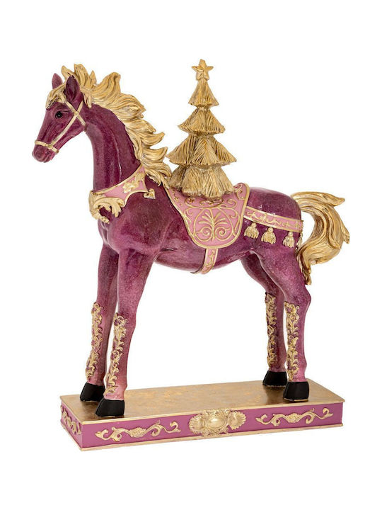 Iliadis Pink Polyresin Horse with Golden Mane and Gold Tree on Back 30x9x34cm