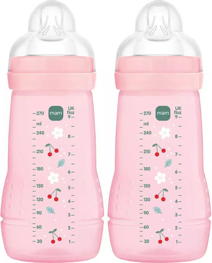 Mam Set aus Plastikflaschen Easy Active Gegen Koliken mit Silikonsauger für 2+ Monate Pink 270ml 2Stück