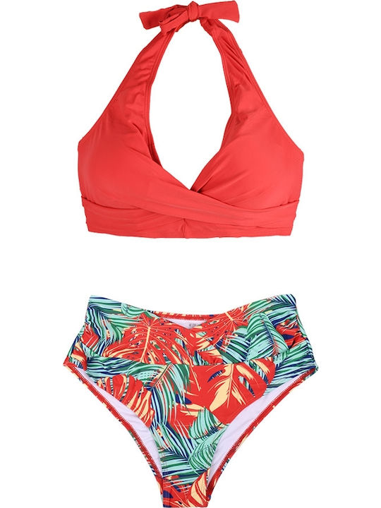 Bikini Set High Waist Floral Coral