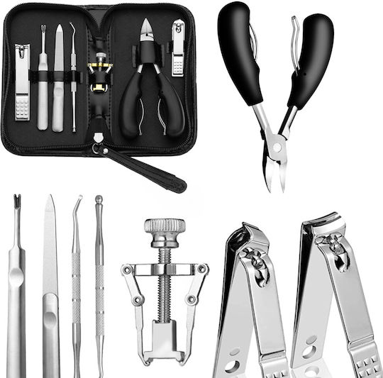 Kit Manichiură Pedichiură Newevo Oțel Inoxidabil 8 Piese Pilă Clește Unghii Clește Cuticulă Pusher Cuticulă Elegant Caz De Depozitare Negru