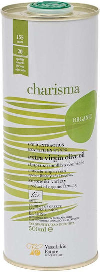 Ktima Vasilaki Extra Virgin Olive Oil Organic Product Charisma 500ml in a Metallic Container