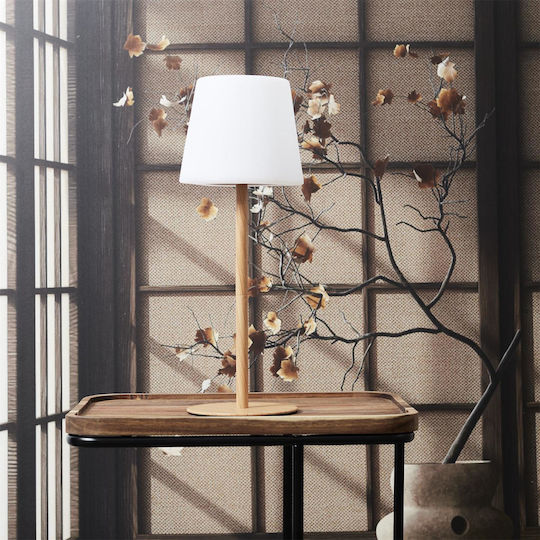 The Home Deco Factory Wood Table Lamp LED with White Shade and Base