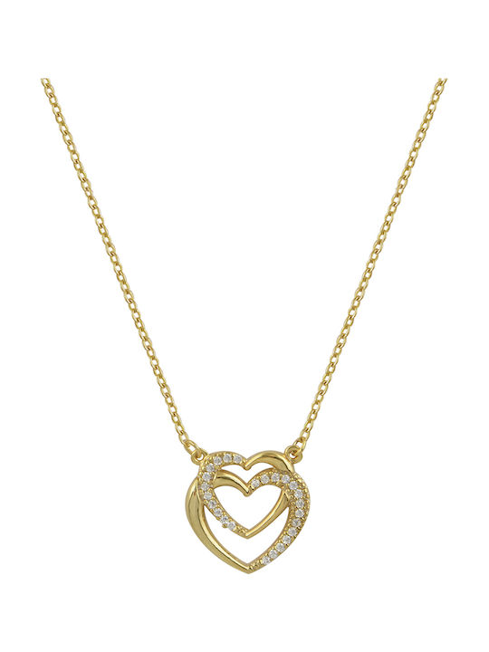 Graloro Necklace with design Heart from Gold Plated Silver with Zircon