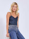 Details Damen Satin Lingerie Top mit Spitze Dark Blue