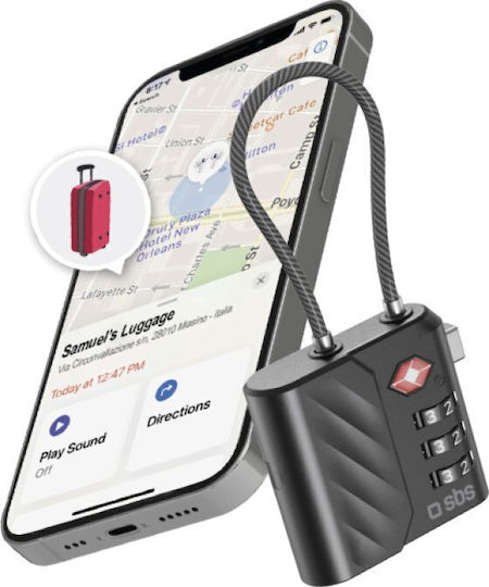 SBS Track My Lock Съвместим с Apple Find My Черен