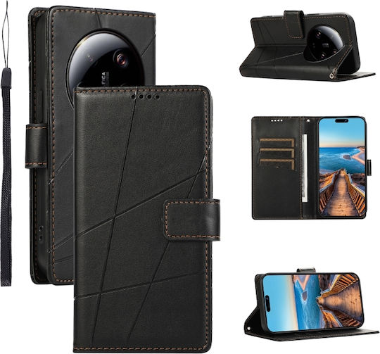 Embossed Line Wallet Leather / Silicone Black (Xiaomi 13 Ultra)