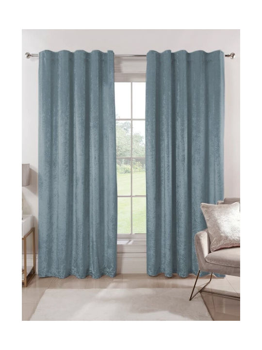 Κουρτίνα με Τρέσα Luxury Velour Πετρόλ 280x290εκ.