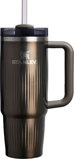 Stanley Quencher H2.0 Fluted Handled Tumbler Thermos Stainless Steel BPA Free 890ml Brown with Straw and Handle