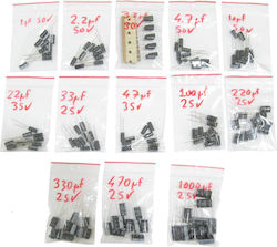 Electrolytic Capacitor Kit (13Kinds/10pcs each - Total 130pcs)(1uF-1000uF) - ΚΙΤ ηλεκτρολυτικών Πυκνωτών 1μF-1000μF, 13 τιμές 10τμχ/τιμή (συνολικά 130 τεμάχια) Πυκνωτής Ηλεκτρολυτικός 1000μF 50V 130τμχ