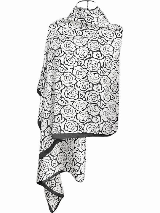 Women's 24e Silk-like Scarf In Black White 180 X 82 Cm Women's 24e Silk-like Scarf In Black White 180 X 82 Cm