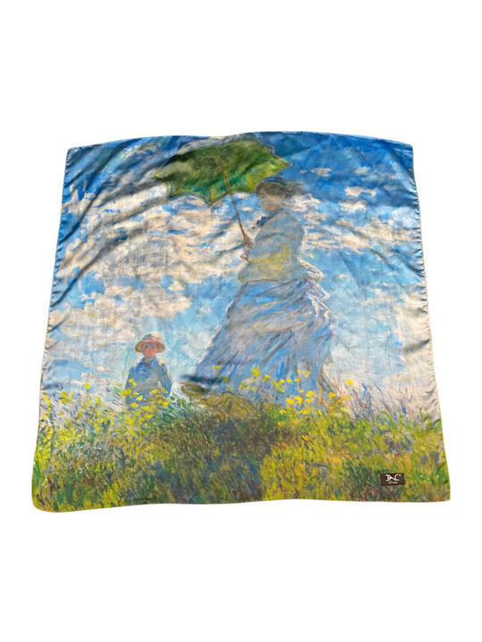 Damen Quadratischer Schal Fu Hellblau Gelb 70x70 cm
