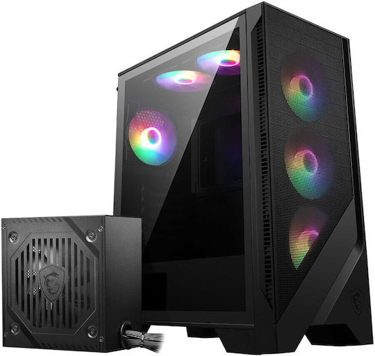 MAG Forge 120A Airflow Геймърско бюро Midi Tower Компютърна кутия със страничен прозорец и RGB осветление 650W 80+ Bronze Power Supply