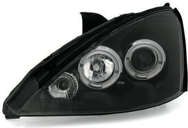 Φανάρια Εμπρός Angel Eyes Ford Focus 2001-2004 Μαύρα Λάμπες Η1 Σετ 2τμχ