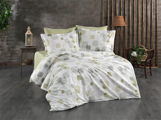 Dimcol Μελίνα Σετ Σεντόνια Μονά 160x240εκ. White-olive (3τμχ)