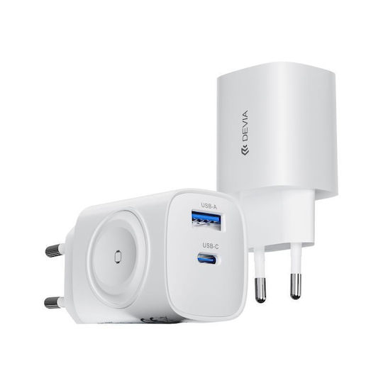 Devia Charger Without Cable GaN with USB-A Port and USB-C Port 22W Power Delivery Whites (RCE-2301ACL)