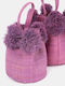 Handtasche Raffia Pom Pom Flieder