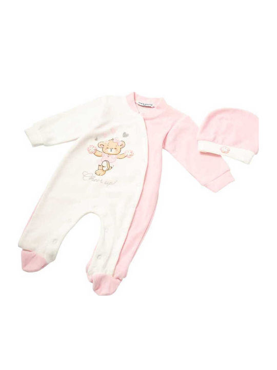 Evita Baby Bodysuit Set Long-Sleeved Velvet with Cap Ecru 2pcs