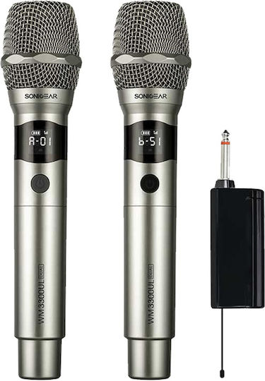 Sonic Gear WM 3300 UL Σετ Ασύρματο Δυναμικό Μικρόφωνο Χειρός για Φωνητικά σε Ασημί Χρώμα