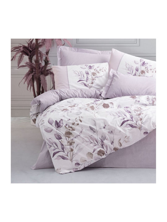 Cottonbox Set Huse Pentru Pilote 100% Bumbac 200x220cm Dublu Cu 2 Fețe De Pernă & 1 Cearceaf Nadia Lila
