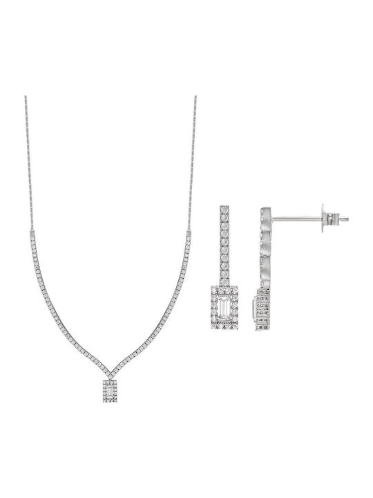 Kiriakos Gofas Set with Necklace & Earrings from White Gold 14K with Stones