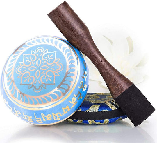 Bol Cântător Tibetan Silent Mind Medicine Buddha 8 Simboluri Meditație Yoga Relaxare Mindfulness 10 Cm Pernă Ciocănel de Lemn