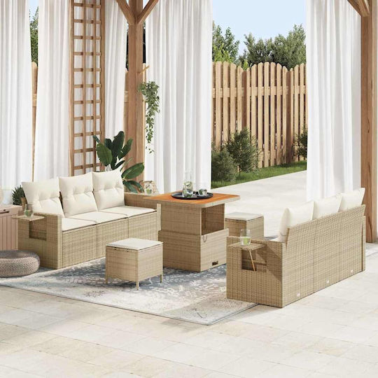 Garten- und Outdoor-Möbelsets 9 Stück Beige mit Kissen