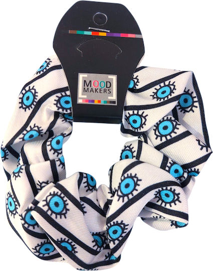 Handgemachtes Haargummi Scrunchies Weiß Gestreift Griechisches Blau Auge