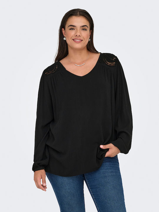 Women's Long Sleeve Blouse with V-Neck Black