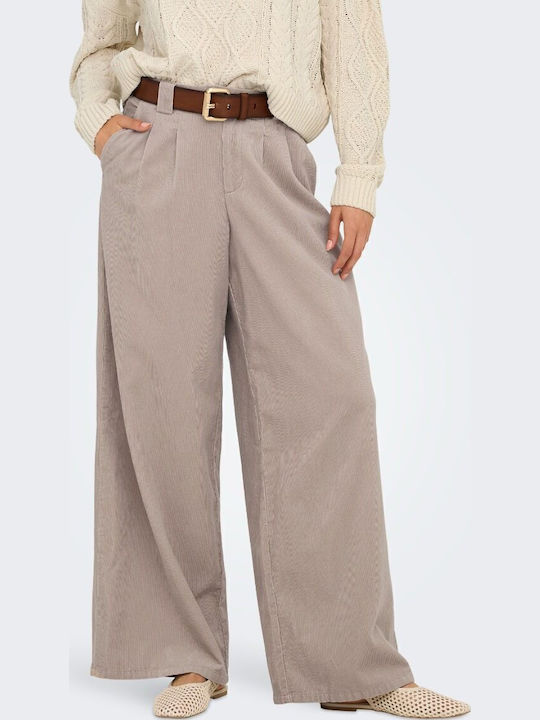 Only Wide Women's High-waisted Fabric Trousers Beige 15351309