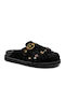 Leder Flache Sandalen für Damen in Schwarz Farbe