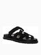 Leather Women's Flat Sandals Flatforms in Black Color