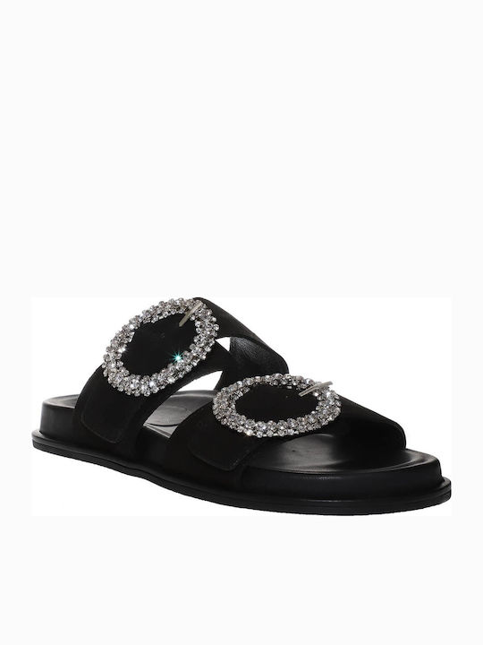 Δερμάτινα Γυναικεία Σανδάλια Flatforms Μαύρα