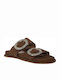 Leather Women's Flat Sandals Tabac Brown