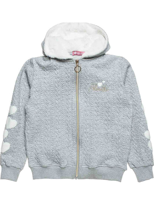 Kids Sweatshirt Cardigan Fur with Hood Gray