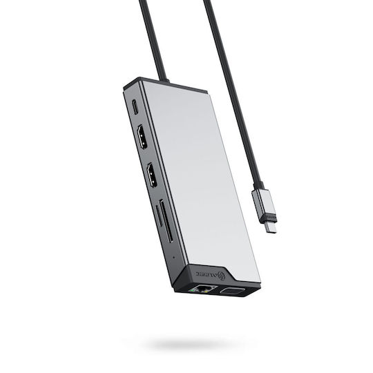 Alogic 12-in-1 USB-C Docking Station with HDMI 4K PD Ethernet and Support for 3 Monitors Gray
