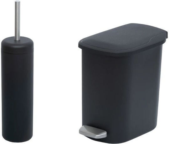 Rainbow Metalic Set perie de toaletă și coș de gunoi pentru baie Închidere lentă 6lt Negru