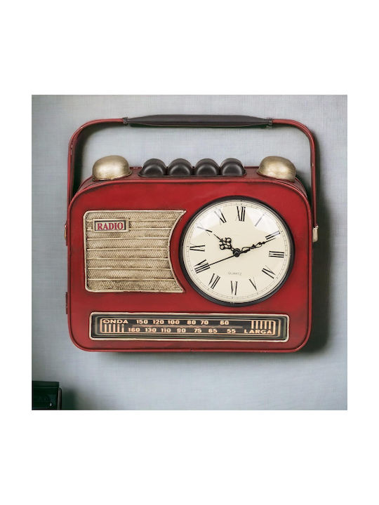 Out Blue Metallic Wall Key Hook Vintage Shape Red Radio 6 Hooks Clock 19x8.5x22cm 144392