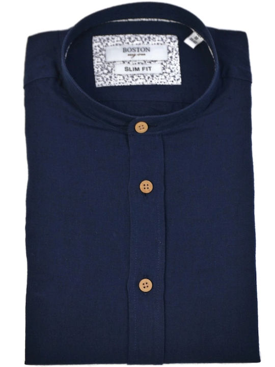 Boston Λινό Πουκάμισο Slim-Fit Μπλε