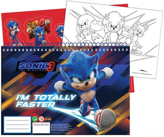 Μπλοκ Ζωγραφικης 23x33 Εκ 40 Φυλλα Αυτοκολλητα Sonic 3 Hedgehog #334-86416